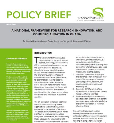 A National Framework for Research, Innovation, and Commercialisation in Ghana